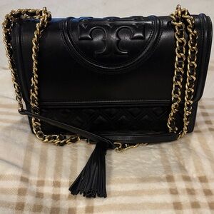 Tory Burch Black Shoulder Bag with Gold Chain